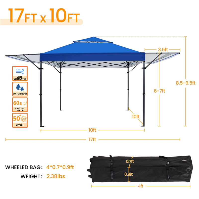 17 Ft. W X 10 Ft. D Steel Pop-Up Canopy, Blue