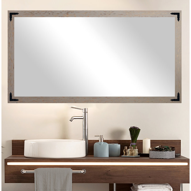 Monica Solid Wood Flat Wall Mirror, 34.5" x 63.5", Gray/Black