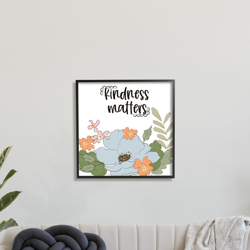 Gentillesse, sentiment, bouquet de fleurs, feuilles vertes, Giclée encadrée noir minuit, H 12 po x l 12 po