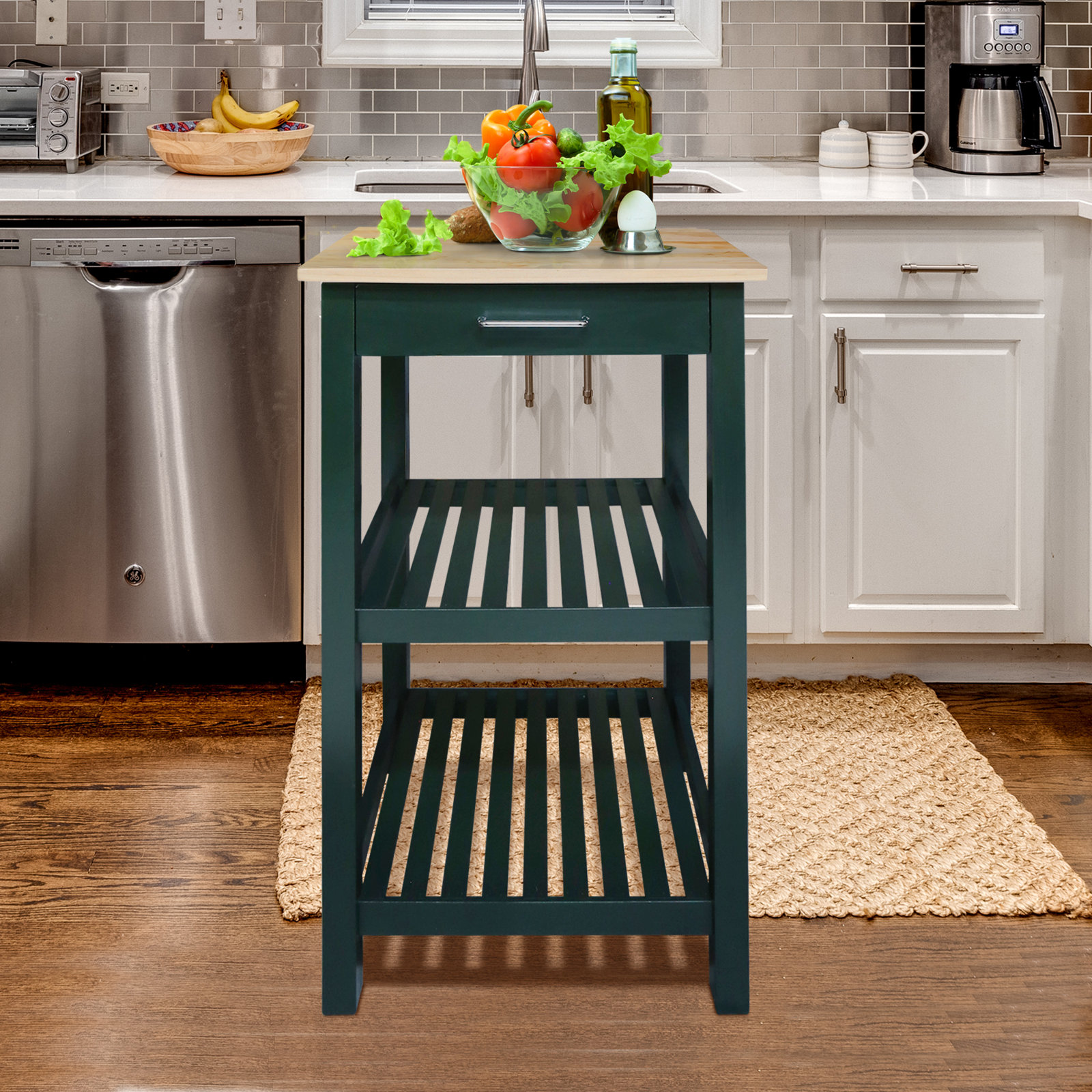 Herriott Solid Wood Prep Table, Hunter Green, 36.5"H x 23"W x 20"D