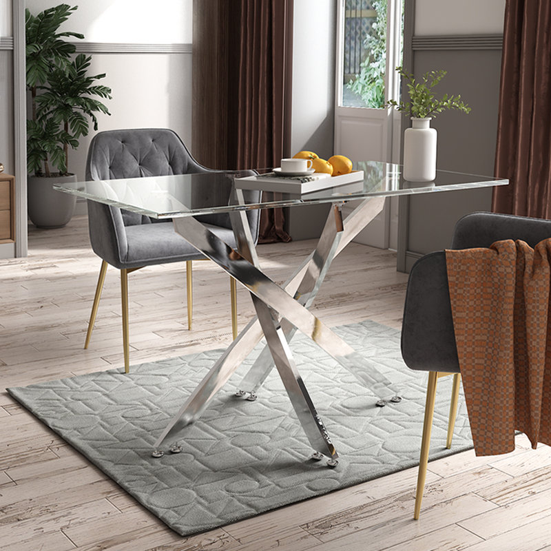Swasey 120cm Wide Stylish Tempered Glass Dining Table