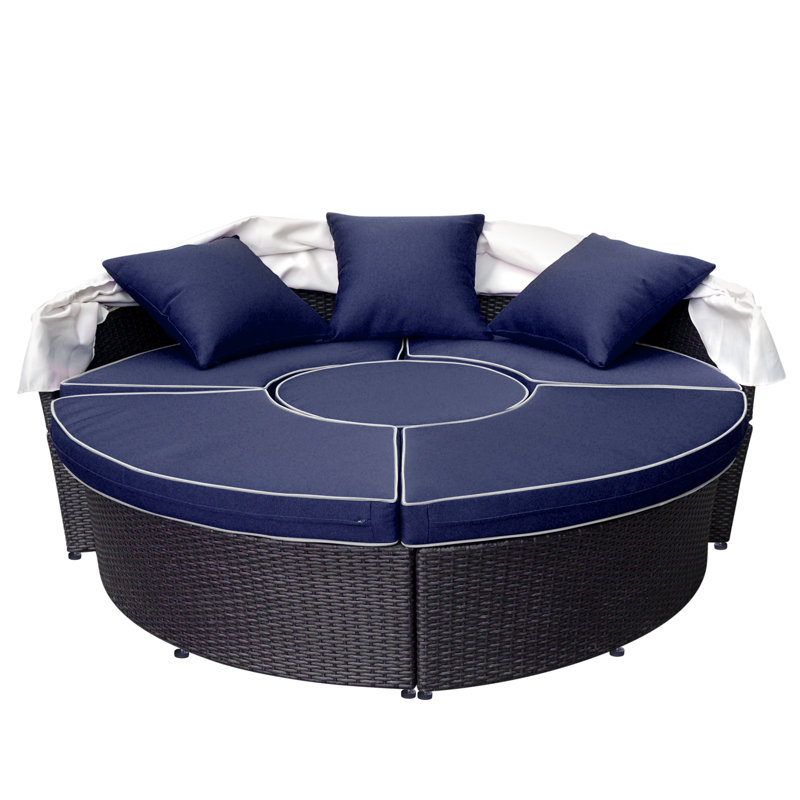 Ensemble de patio complet avec coussins 4 pièces Bourbana, Bleu, Blanc