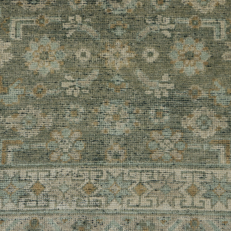 Kenli Wool Oriental Area Rug in Green, Rectangle 12' x 15'