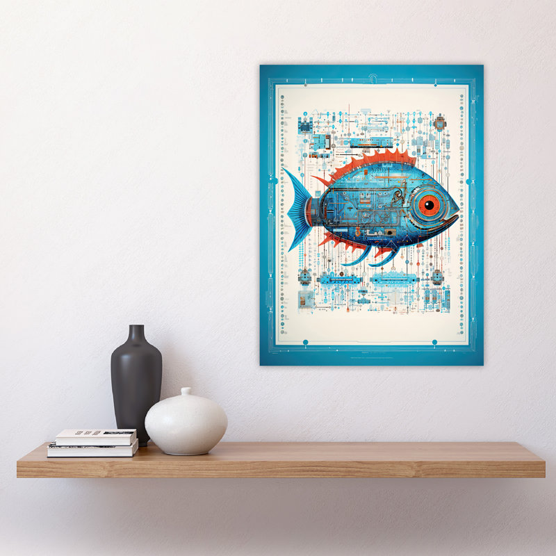 Wall Art Print Fish Marine Robot Hybrid Secret Military Schematic Futuristic Complex Arcane Manuscript Gift For Cave Poster