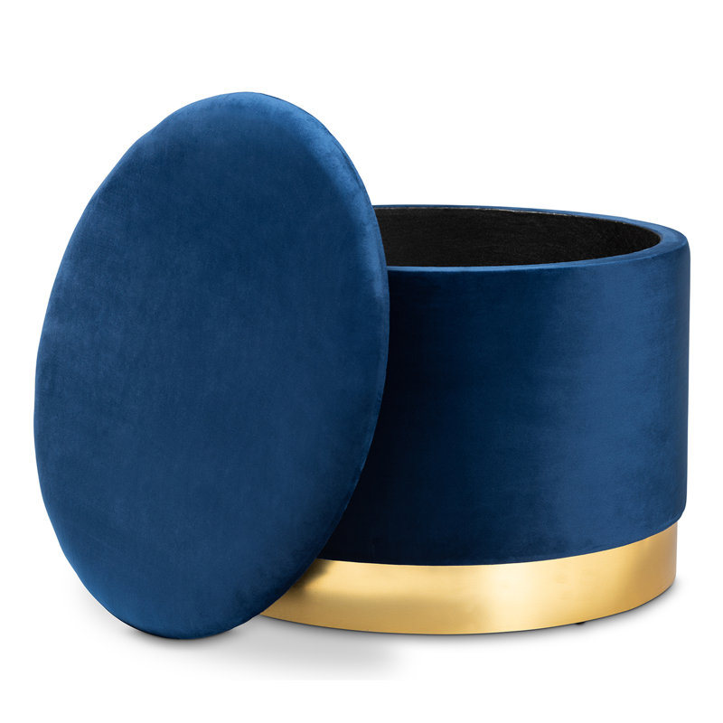Cenecharl Velvet Ottoman, Navy Blue