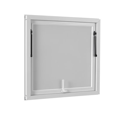Fenêtre de service de 36 x 36 pouces avec cadre en alliage d'aluminium, conçue pour les camions-restaurants, dotée d'une porte à auvent avec crochet de traction, s'ouvrant jusqu'à 85 degrés et résistante à l'eau de pluie pour les remorques.