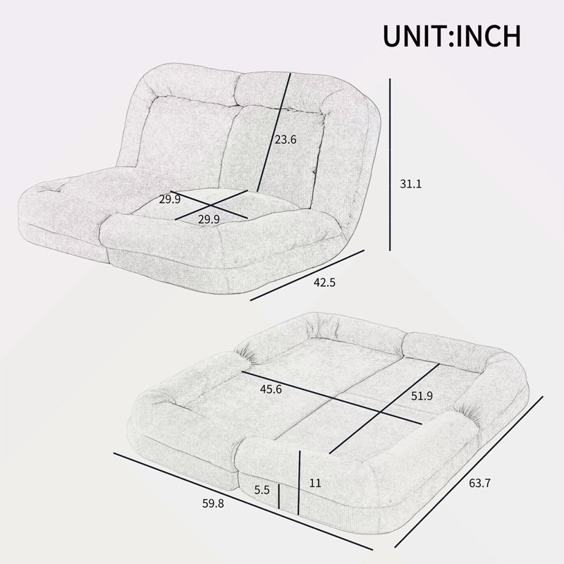 Le canapé-lit double convertible pliable est la partie droite du produit complet., Tissu blanc