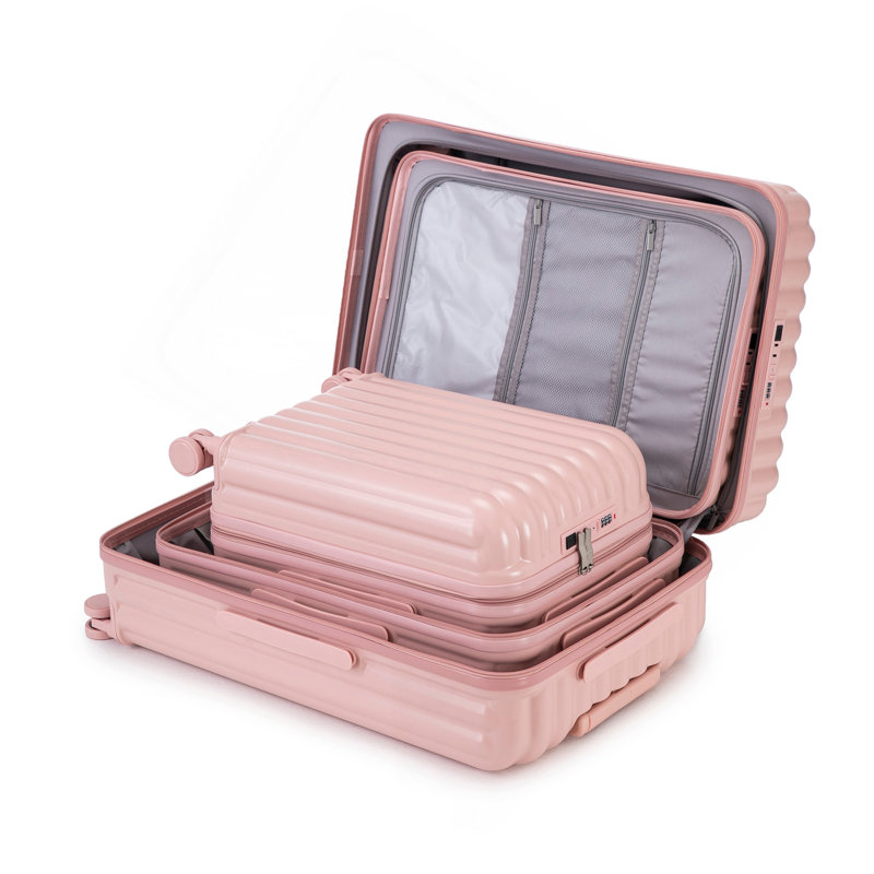 20 po / 24 po / 28 po 3 pièces / ensemble en valise à roulettes ABS, valise de transport, avec porte-gobelet et port USB et support pour téléphone