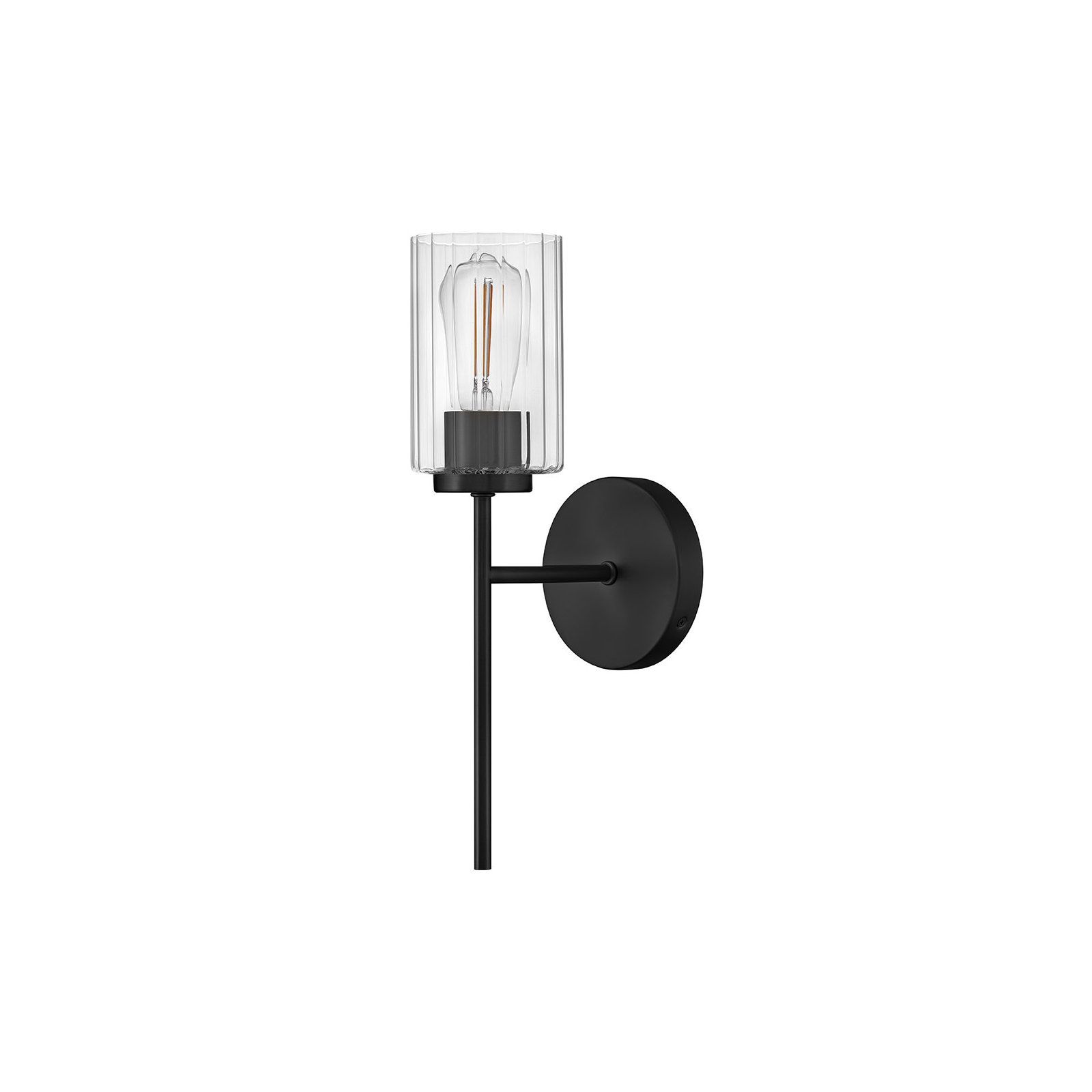 Single Light Bath Vanity Wall Sconce with Clear Ribbed Glass, Black