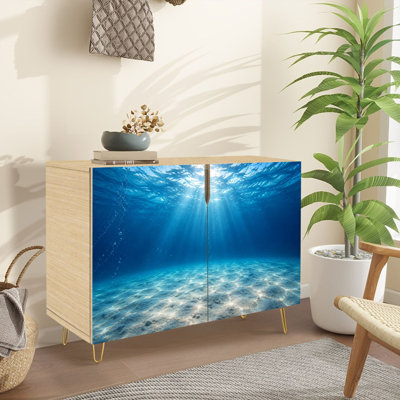 Sideboard Buffet Cabinet with Storage Underwater Sea Deep Water Abyss Blue Sun light with 2 Doors for Living Room and Kitchen