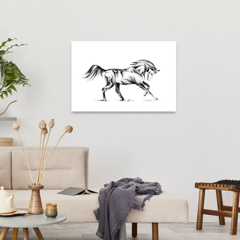Illustration murale abstraite moderne et contemporaine d'un cheval stylisé, H 24 po x l 36 po