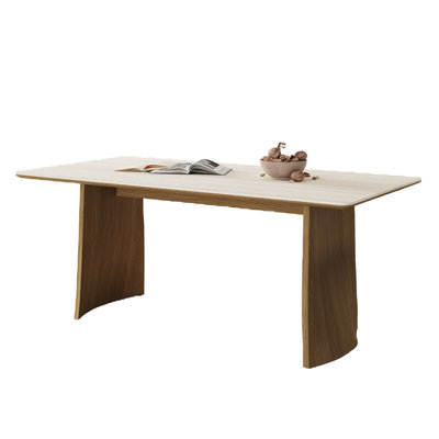 Table de salle à manger 70,87 "rectangulaire, plateau en pierre frittée avec base en bois