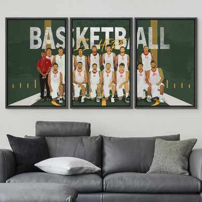 Collège, équipe de basketball, équipe, groupe, sports et remise en forme, art de la chambre de garçon moderne, portrait de garçon, impression numérique sur toile, impression numérique sur toile encadrée