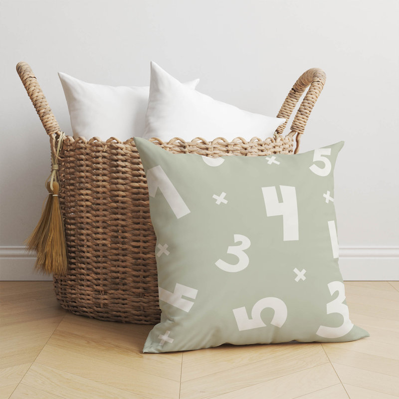 Coussin Numéros, H 26 po x l 26 po, Vert clair / vert / ivoire