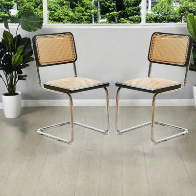 Stackable Dining Chairs Set Of 2, Rattan Wood, Modern Kitchen Seating