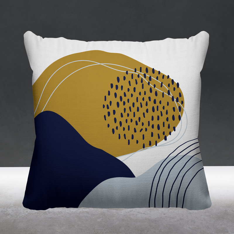Coussin décoratif intérieur / extérieur Mid-Century Cyn, L 15 po x H 15 po, Jaune / Bleu Marine