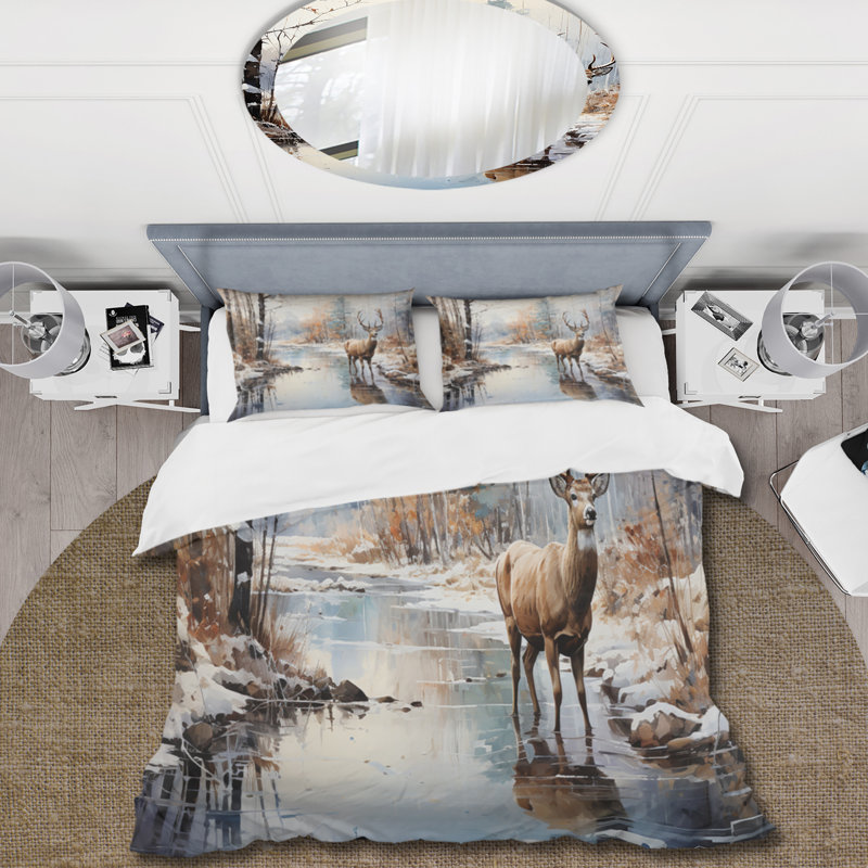 Deer Winter Serenade - Deer Duvet Cover Set - Microfiber Polyester, King Duvet Cover + 2 King Shams