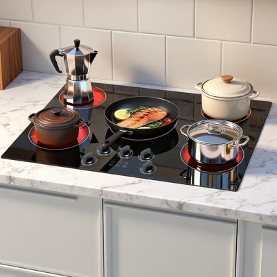 Karinear Electric Cooktop 30 Inch, 5 Burner Built-in Stove Top, 8500W High Power, 9 Power Levels, Timer, Child Lock, Pause, Cooktop with Knob & Touch Control, 240V
