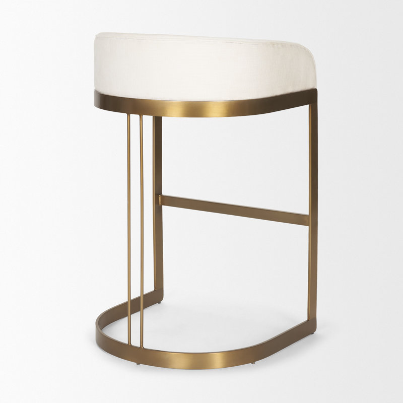 Tabouret de bar et de comptoir Bradley, Tabouret de bar (siège d'une hauteur de 28,75 po), Laiton, Off-White Linen