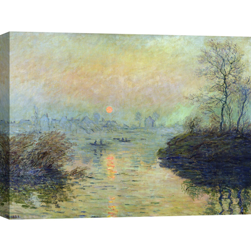 Sun Setting Over The Seine At Lavacourt by Claude Monet - Wrapped Canvas Painting, 70cm H x 100cm W x 4cm D