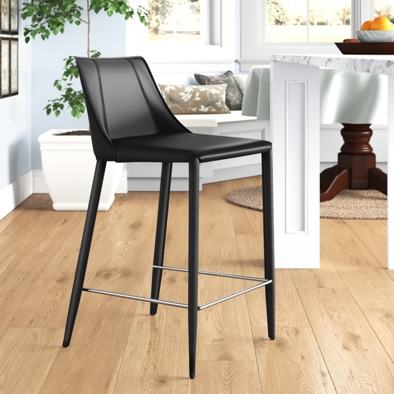 Tabouret de bar Carramar, Tabouret de comptoir (siège d'une hauteur de 26 p, Similicuir noir