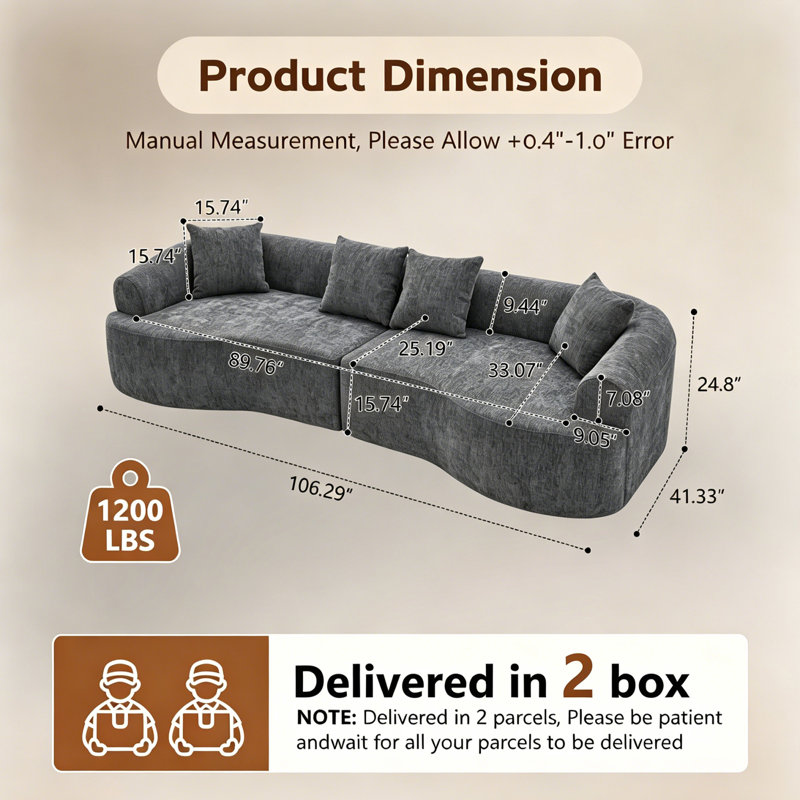 Canapé incurvé incurvé, compression modulaire 106 po, GREY