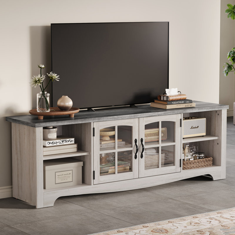 Meuble télé Callison, H 22 po x L 66 po x l 15,7 po, Blanc antique et bois gris