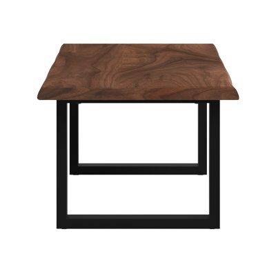 Modern Rectangular Solid Wood Coffee Table with Steel Base