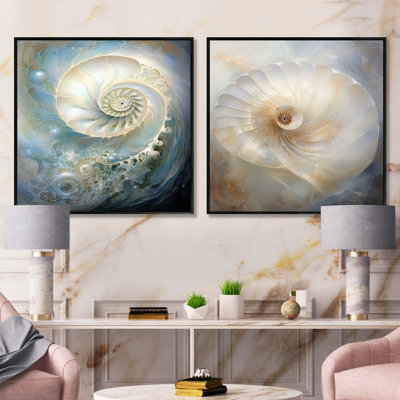Bleu et blanc Nautilus Pearl Passage - animaux ensemble de 2 collages carrés Nautilus