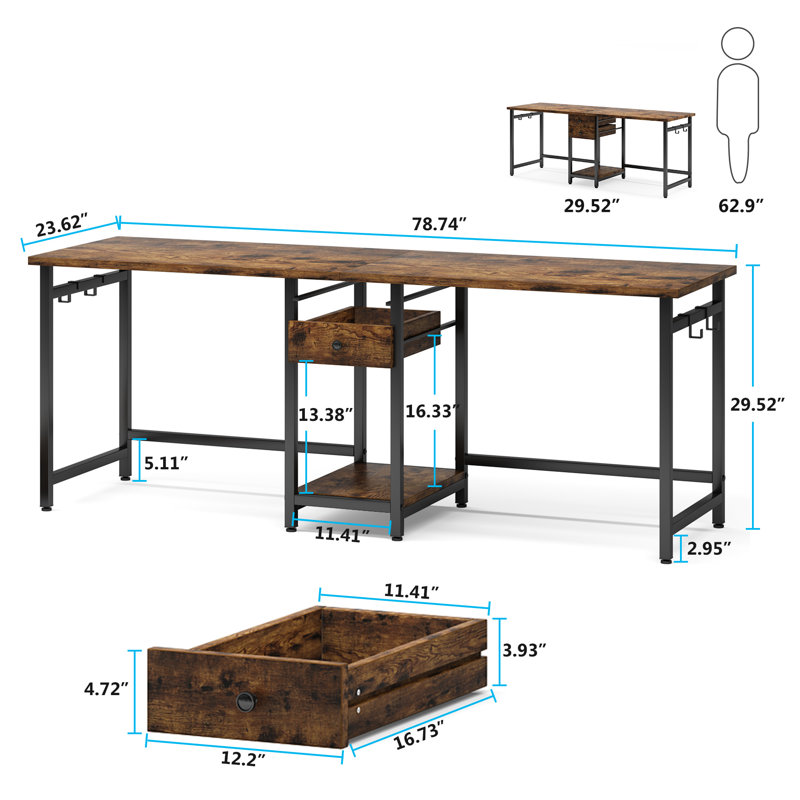 Jenacia Metal Base Computer Desk, Brown/Black