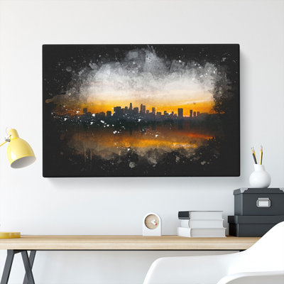 Sunrise over Los Angeles Skyline - Wrapped Canvas