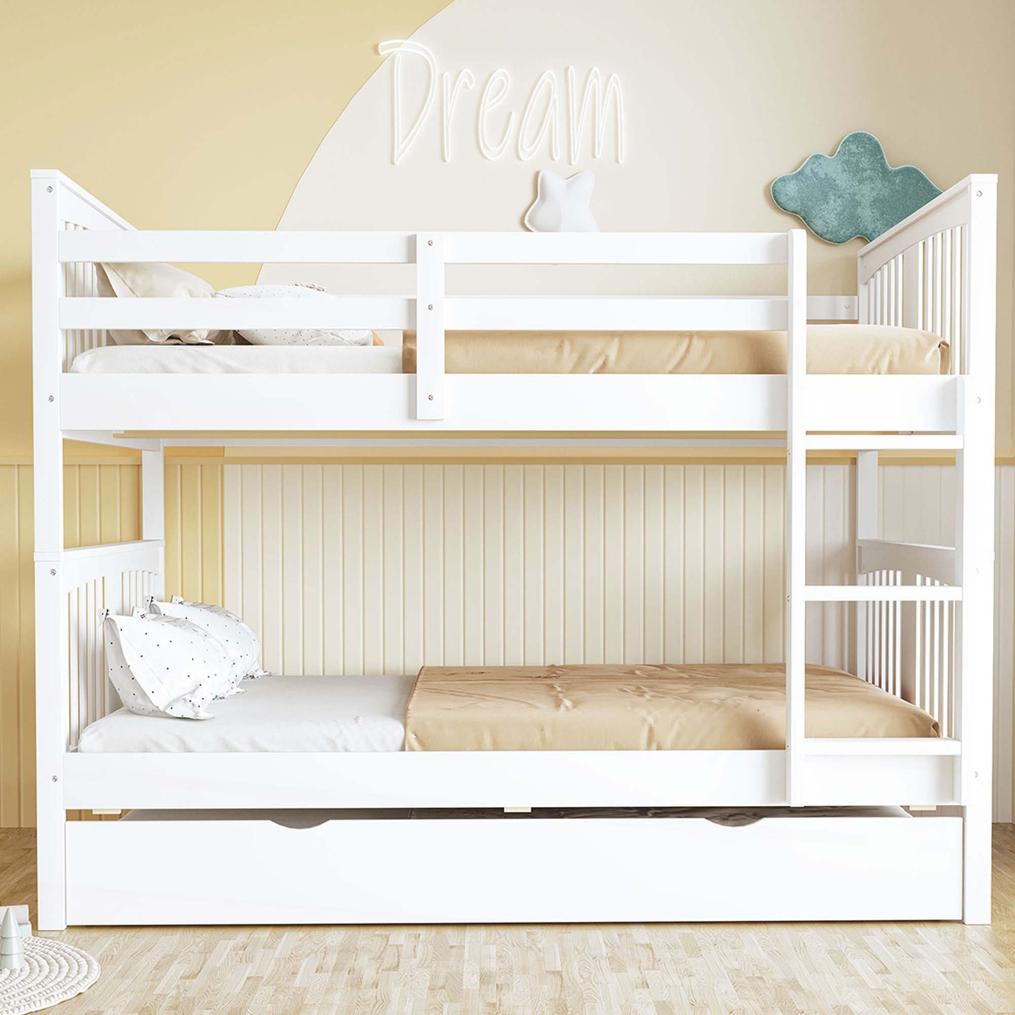 Ebern Designs Full Over Full Bunk Bed With Twin Size Trundle And Ladder ...