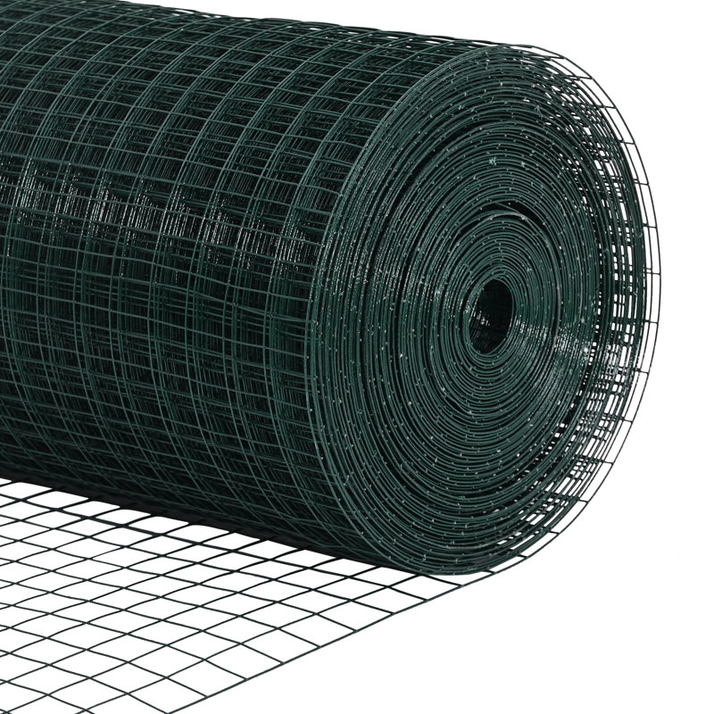 Welded Wire Fence With 7 Posts Steel, Green, 60cm H x 1000cm W