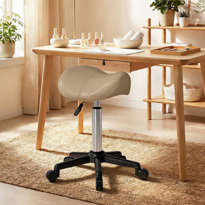 Tabouret roulant, chaise pivotante en similicuir, brun
