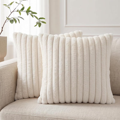 2pcs Faux Fur Plush Throw Pillow Covers Decorative Soft Cushion Cases with Velvet Back,Modern Farmhouse Cozy Pillow Cases for Sofa Couch Bed Living Room