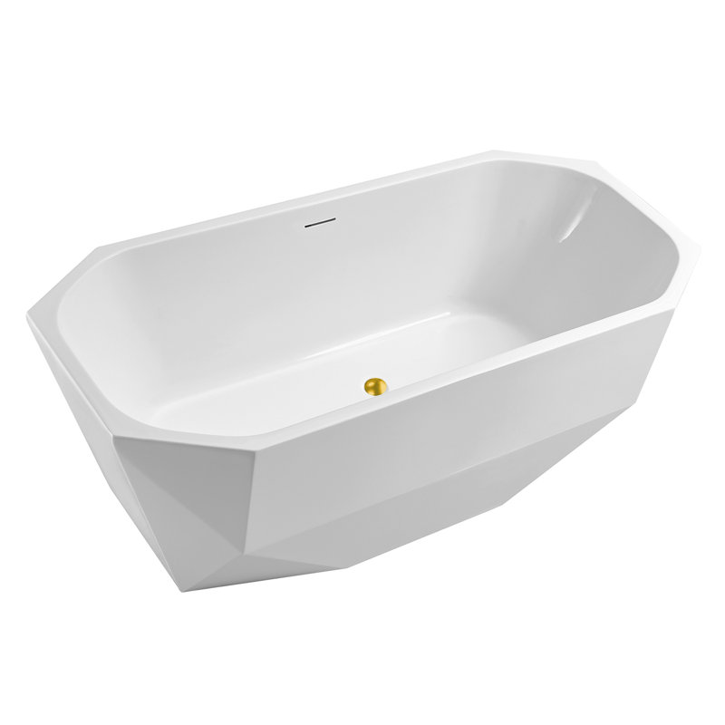 Baignoire de trempage autoportante en acrylique 63 "avec drain et plateau en bambou 63" Streamline, Or poli