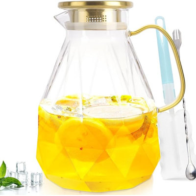 Pichet en verre, pichet à eau avec couvercle, pichet à thé glacé pour réfrigérateur, carafe d'eau en verre avec couvercle, pichet en verre, petit pichet à jus