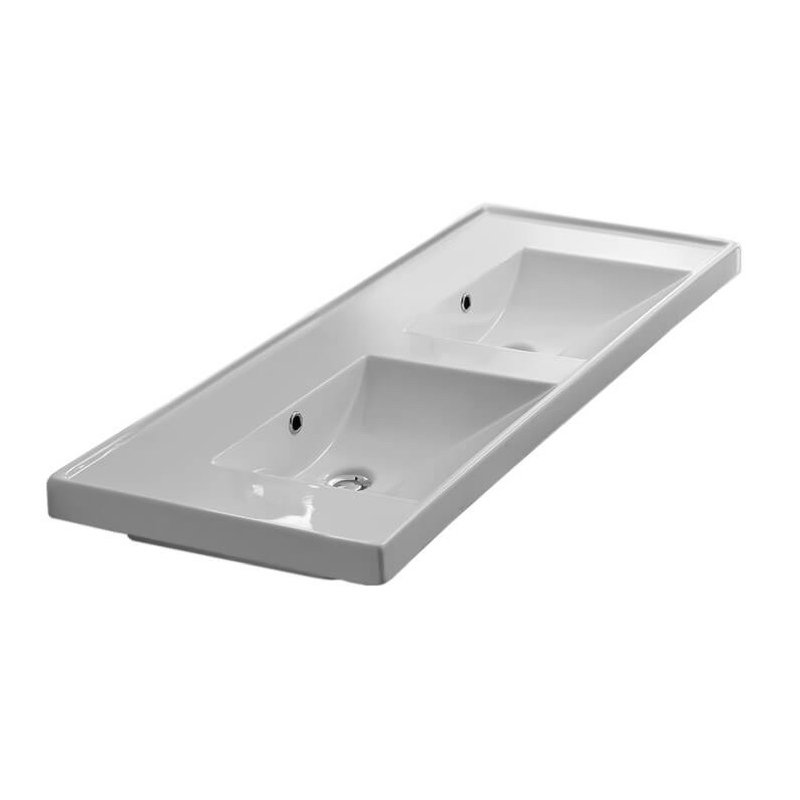 Scarabeo By Nameeks ML 18.5'' Glossy White Ceramic Rectangular Drop-in, Wall Mount Bathroom Sink with Overflow, Six Holes