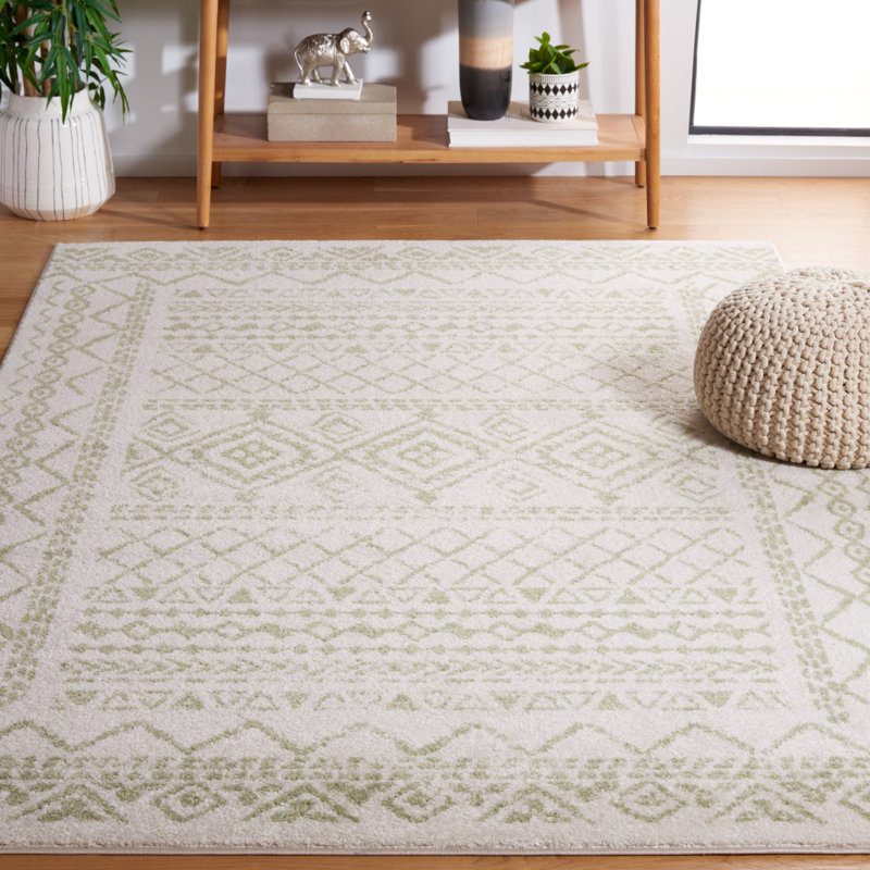 Tapis ivoire / sauge en polypropylène tissé à la machine Lorenco, Rectangle 4 pi x 6 pi