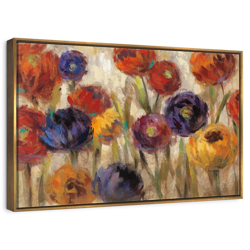Asters et mamans, Cadre flottant doré, 37 po x 25 po