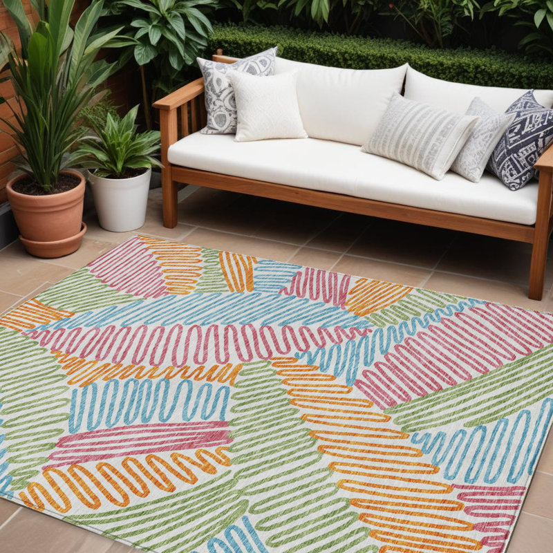 Tapis intérieur lavable floral 8 pi x 10 pi bleu, vert et rose