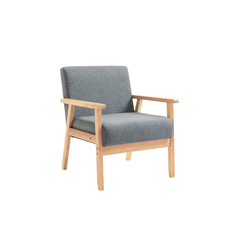 Chaise avec accoudoirs en tissu de lin gris, 25 po, structure intérieure en bois massif avec accoudoirs naturels, coussin de siège en mousse complète, H 16,5 po, l 20,5 po, P 19 po, accoudoir 21 po, chaise HK 25,17 po, modèle, fabrication