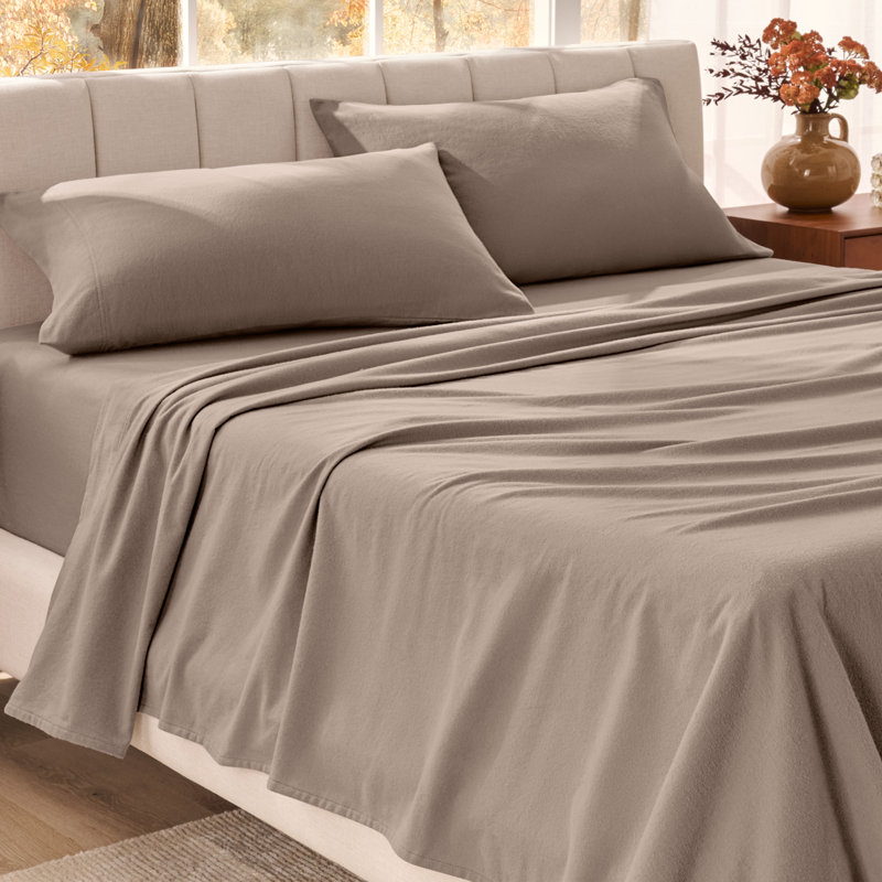 Organic 100% Cotton Flannel Sheet Set, Twin XL Sheet Set with 1 Pillowcase, Taupe