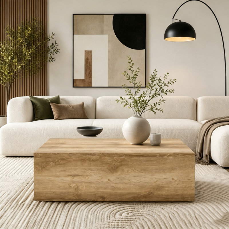 Table basse, table d'appoint en bois aggloméré de style naturel, Bois naturel