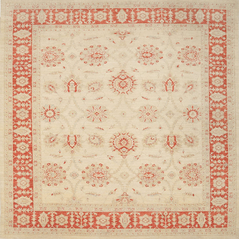 Tapis traditionnel rouge / beige Guanaja, Carré 3 pi