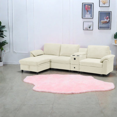 Canapé modulaire moderne en L avec rangement en bois beige pour la maison
