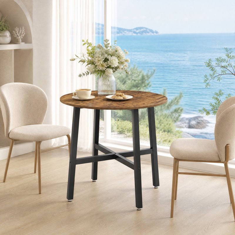 Brillion Round Metal Base Dining Table, Rustic Brown