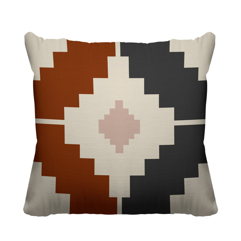 Coussin intérieur / extérieur Kele Southwestern, L 15 po x H 15 po, Orange brûlé