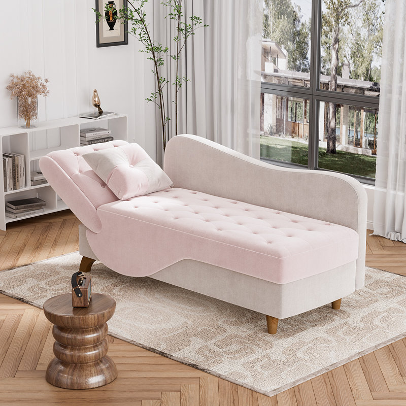 Pink and Gray Velvet Upholstered Chaise Lounge with Storage