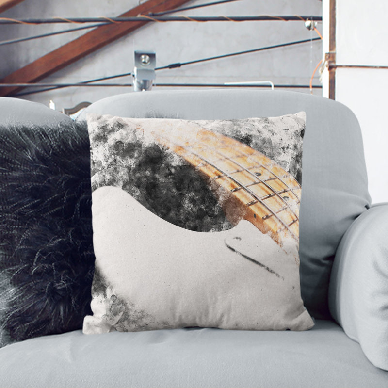 Strings of a Bass Guitar Watercolour Cushion with Filling, White, 40cm H x 40cm W x 15cm D